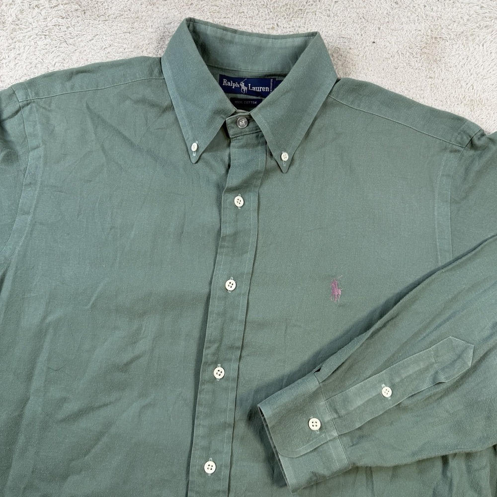 Polo Ralph Lauren Shirt Mens Large Green Long Sleeve Button Down Pony Cotton